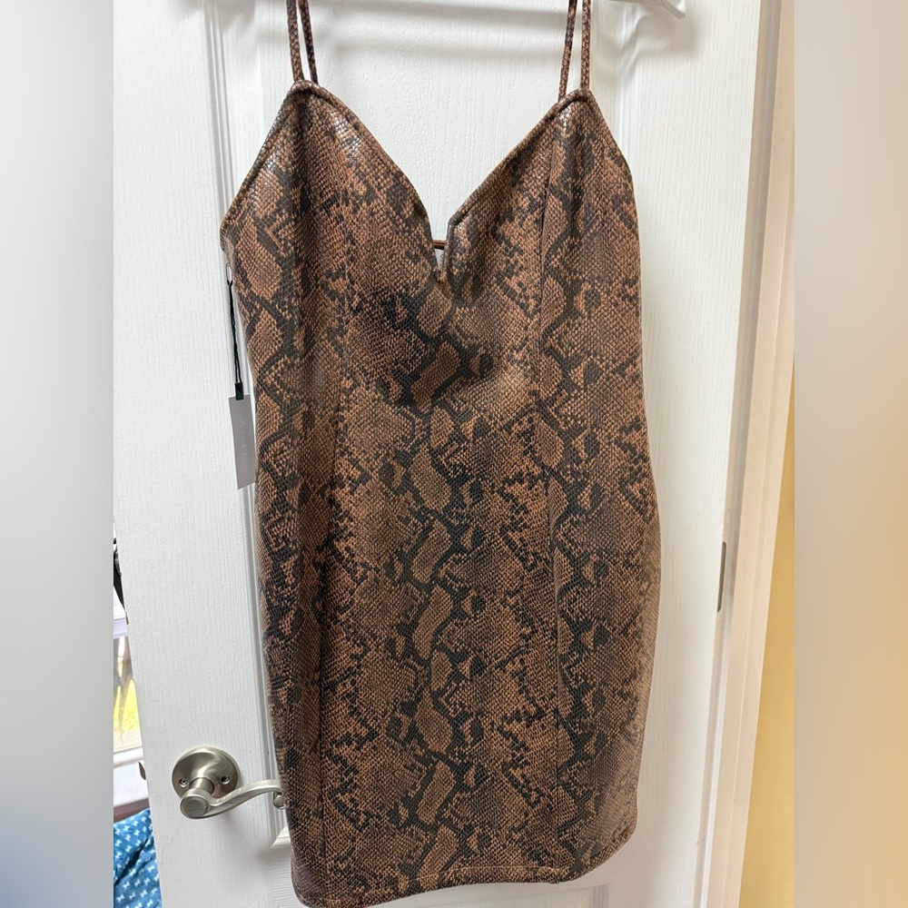 Astr the label Come Slither Dress Brown and Black Snake-Print Dress cocoa python